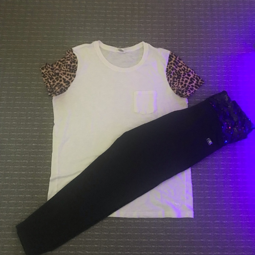 VS pink leggings and top